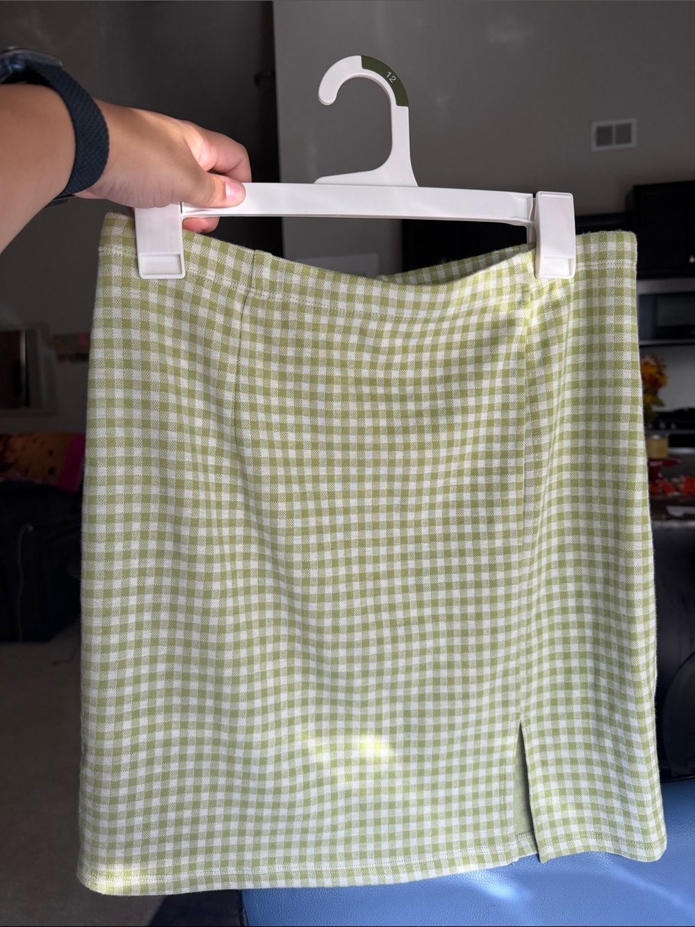 Forever 21 Light Green and White Gingham Mini Skirt